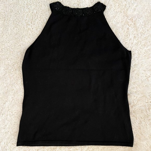 Ann Taylor Black Beaded Detail Sleeveless Top - Picture 3 of 5